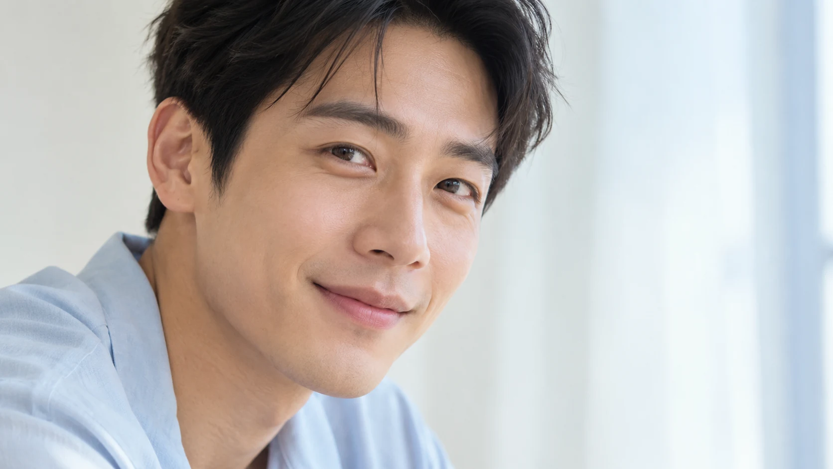 Aegyo Sal: close editorial portrait of a man showing natural lower-eyelid contours