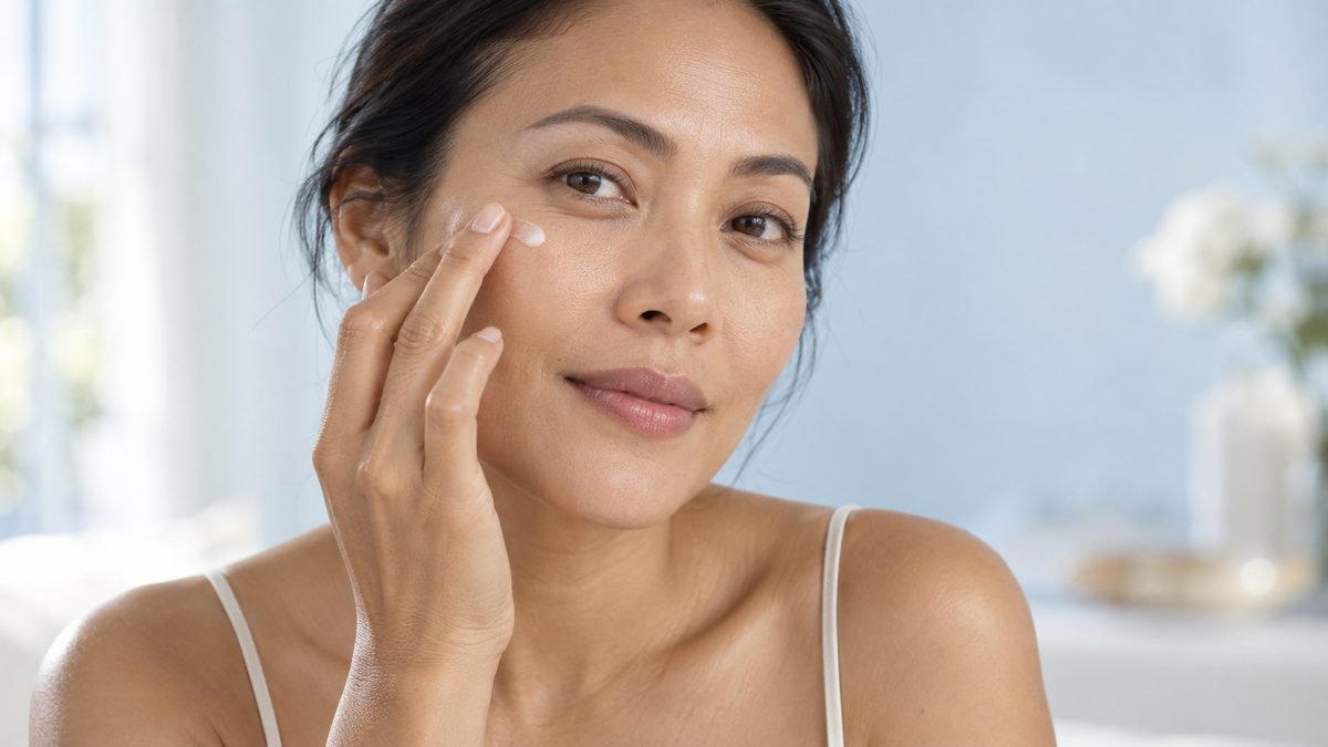 How to apply eye cream for dark circles: patting a small amount along the under-eye bone
