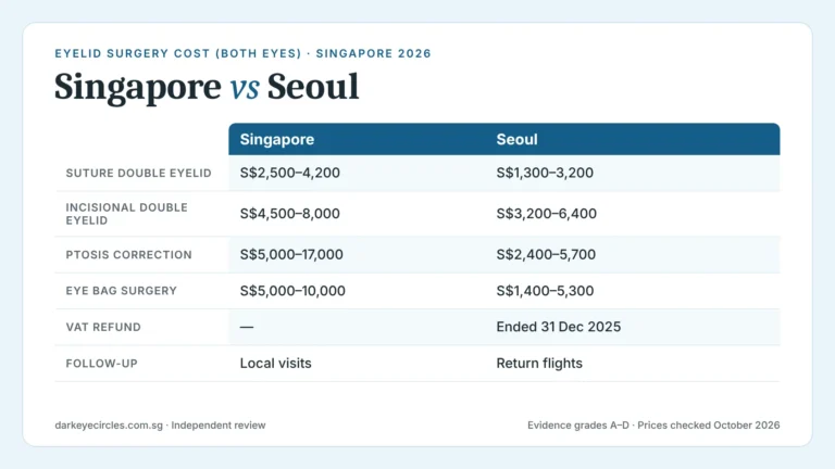 Eye surgery in Korea vs Singapore: double eyelid and eye bag surgery cost, risk and aftercare comparison