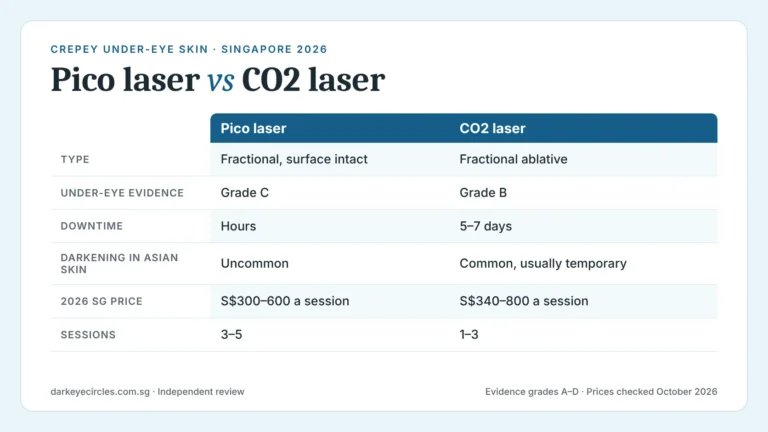 Pico laser vs CO2 laser: under-eye skin resurfacing comparison of results, downtime and 2026 Singapore price