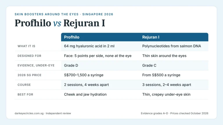 Profhilo vs Rejuran: under-eye skin booster comparison of ingredients, evidence grade and 2026 Singapore price