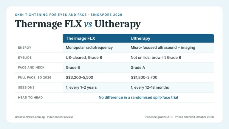Thermage vs Ultherapy: skin tightening comparison for eyes and face, with evidence grades and 2026 Singapore prices